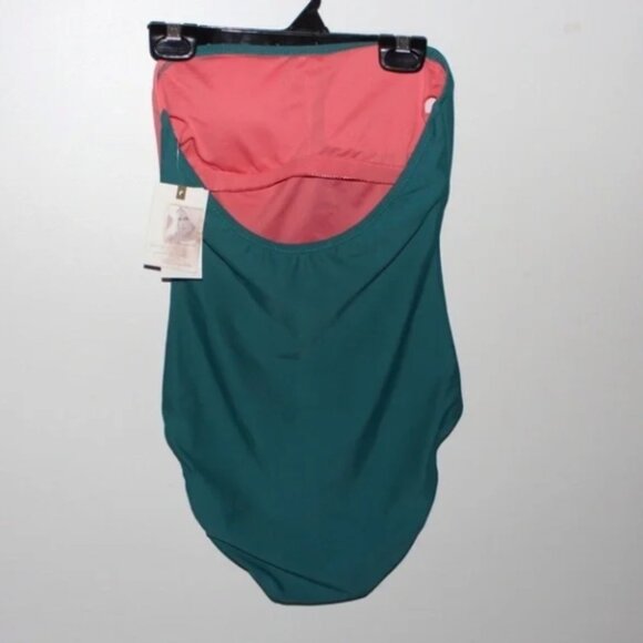 Jessica Simpson NWT Colorblock Strapless One-Piece Swimsuit Teal Coral Navy - S - Picture 3 of 8